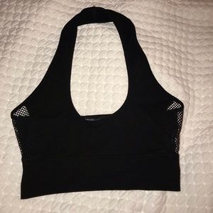 Black halter bra/crop top with mesh sides